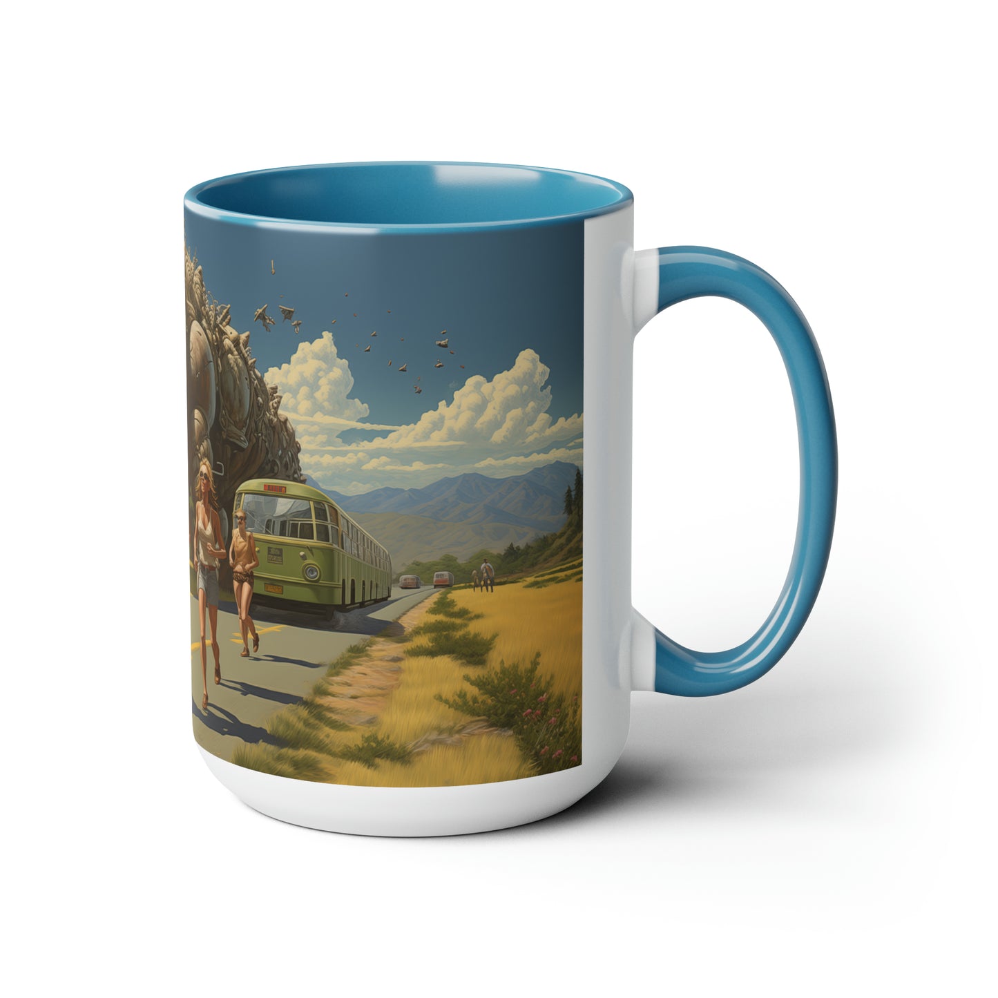 A Monster Chase in the Countryside - Two-Tone Coffee Mugs, 15oz