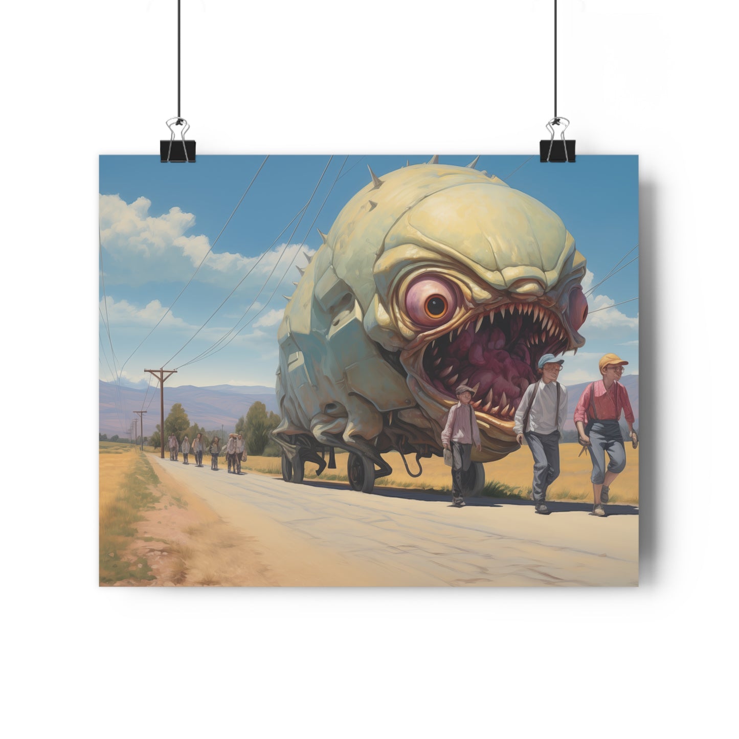 Sinister Pursuit in the Mechanized Countryside - Giclée Art Print
