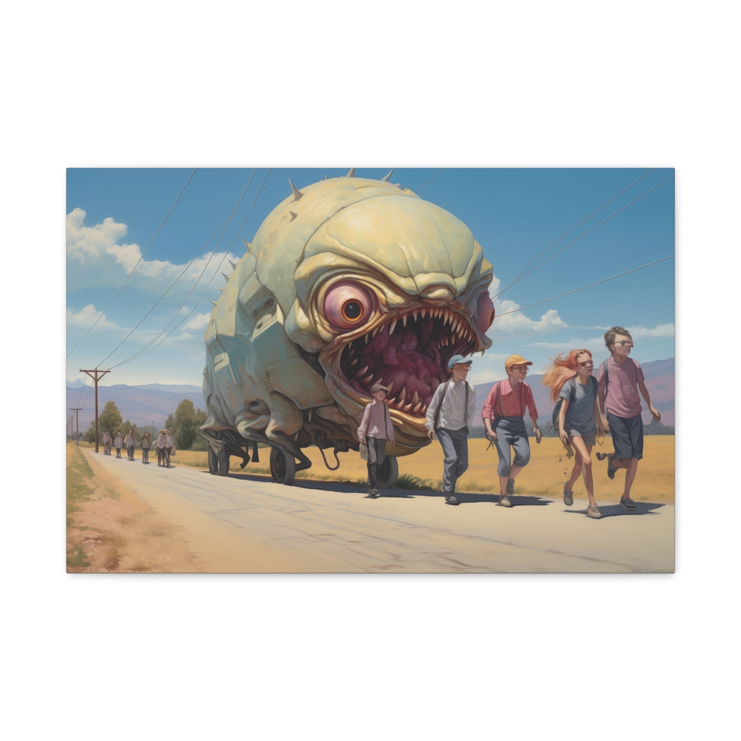 Sinister Pursuit in the Mechanized Countryside - Canvas Gallery Wraps