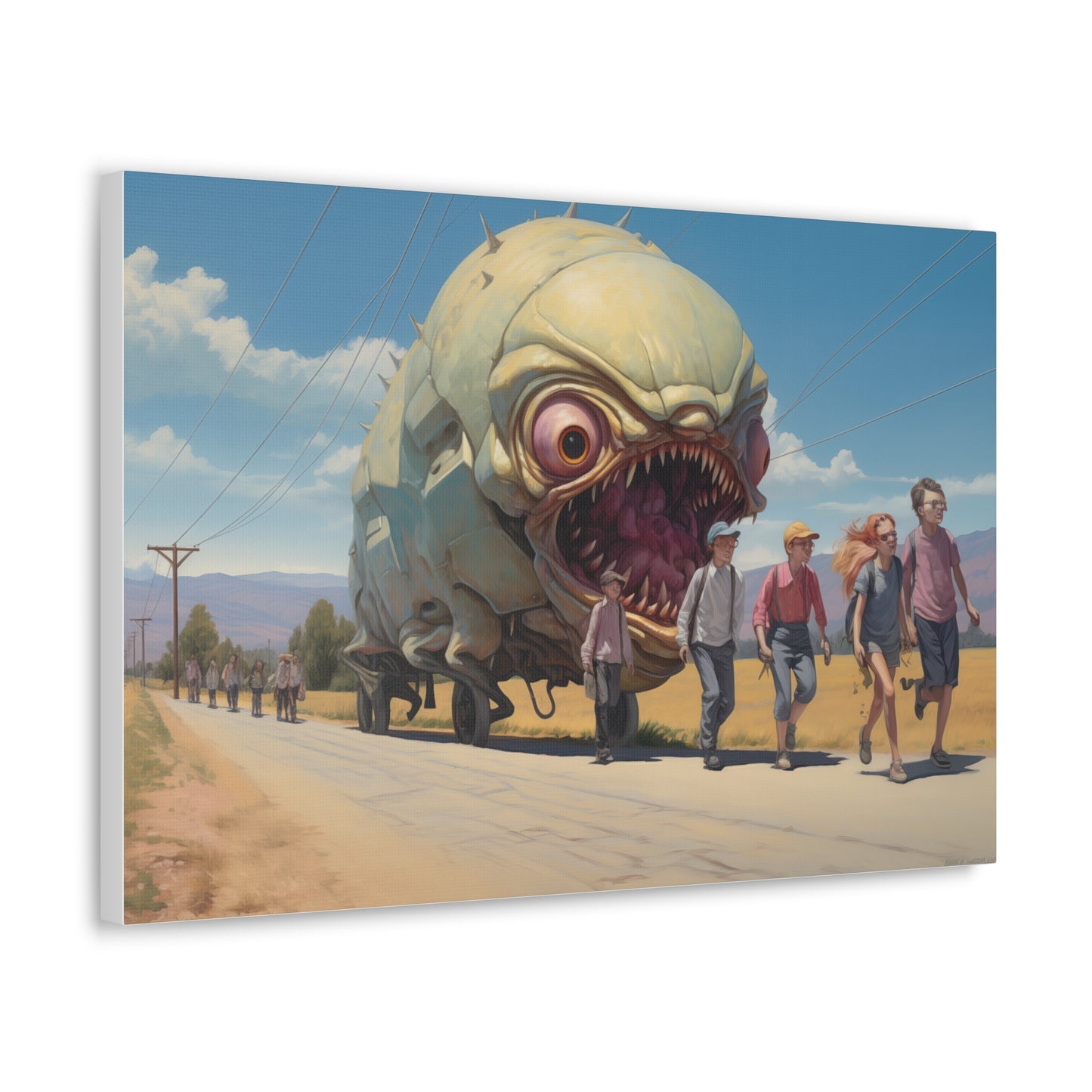 Sinister Pursuit in the Mechanized Countryside - Canvas Gallery Wraps