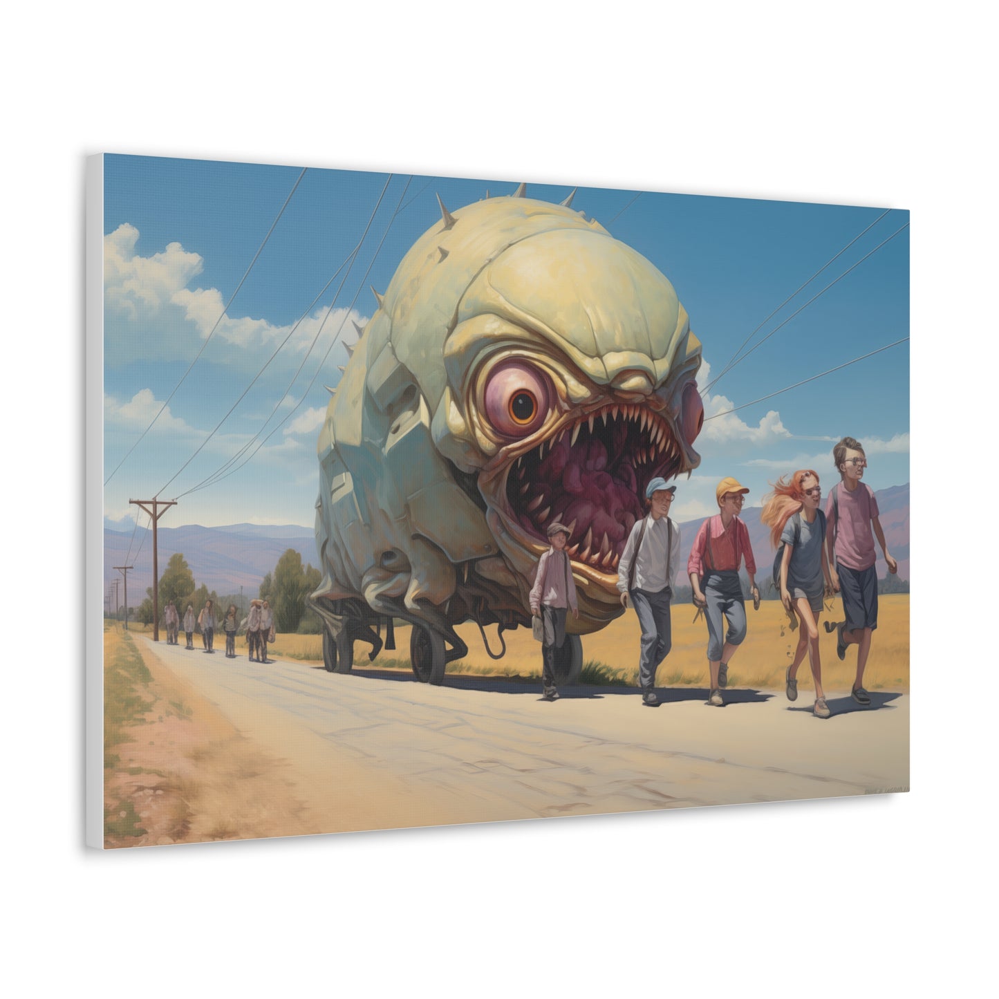 Sinister Pursuit in the Mechanized Countryside - Canvas Gallery Wraps