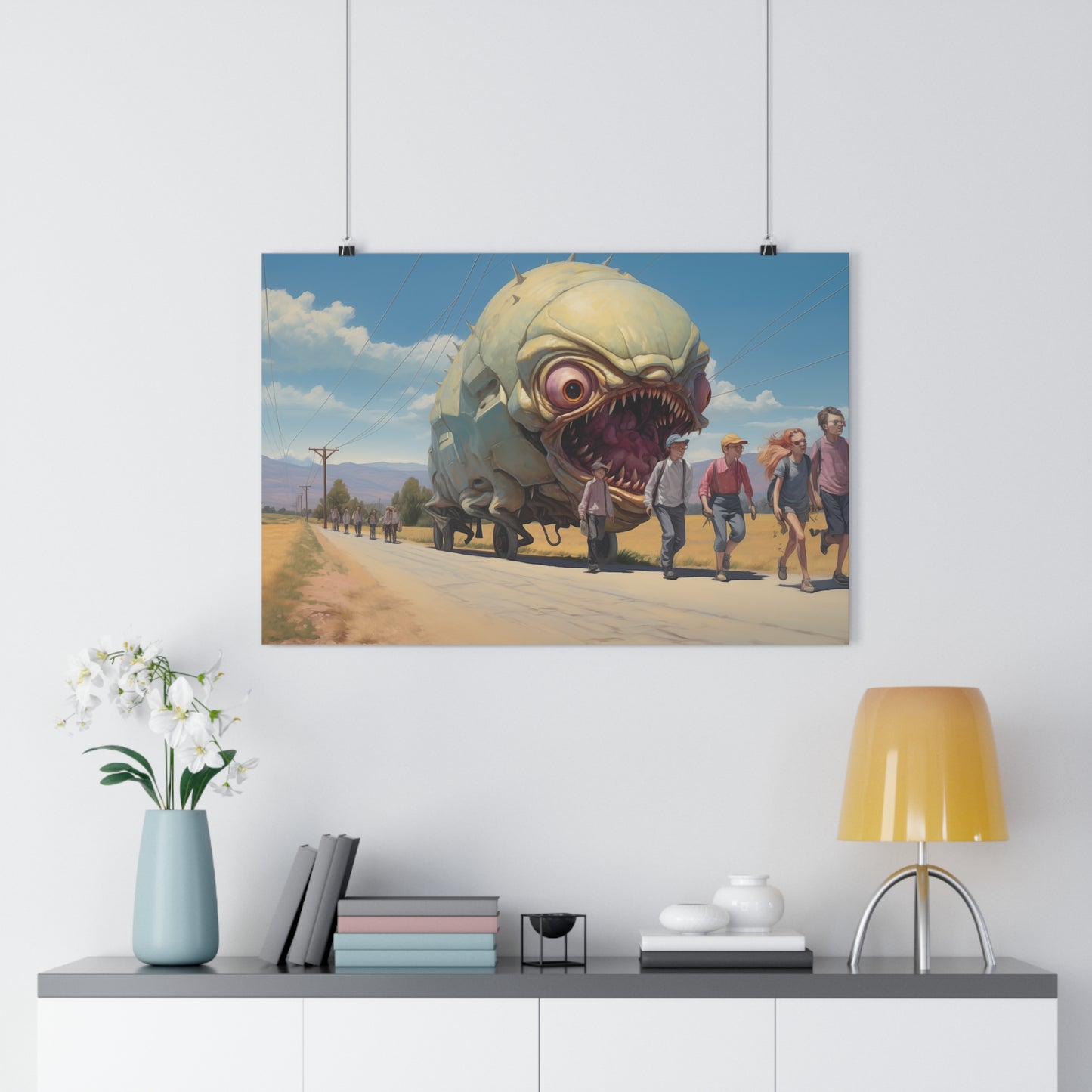 Sinister Pursuit in the Mechanized Countryside - Giclée Art Print