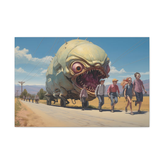 Sinister Pursuit in the Mechanized Countryside - Canvas Gallery Wraps